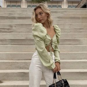 Mint long sleeve crop top